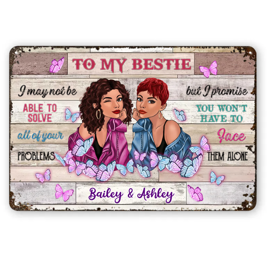 Butterfly Fashion Besties Personalized Horizontal Metal Signs