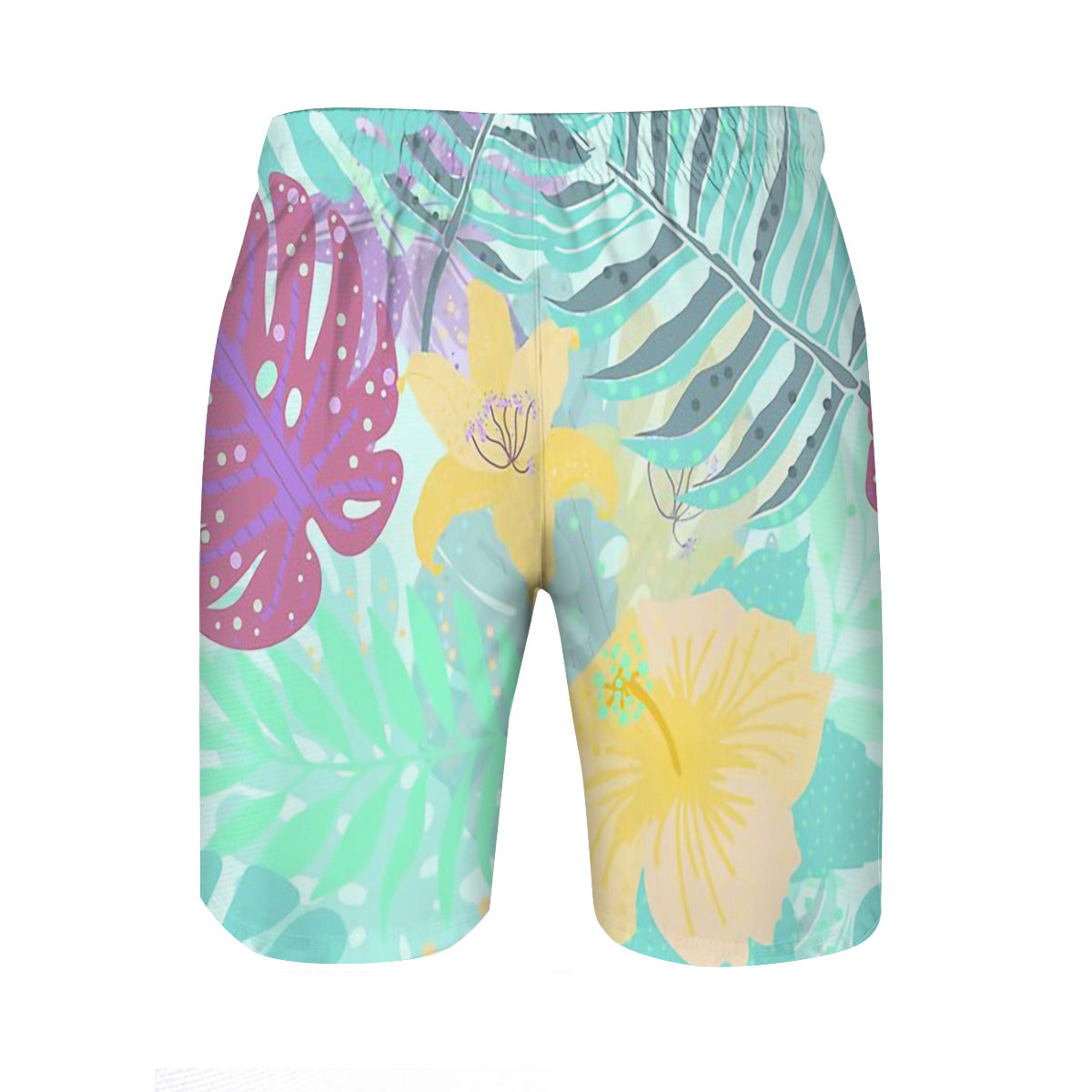 Turquoise Teal Abstract Aloha Tropical Foliage Pattern Graphic Men's Swim Trunks No.CGM6Y3