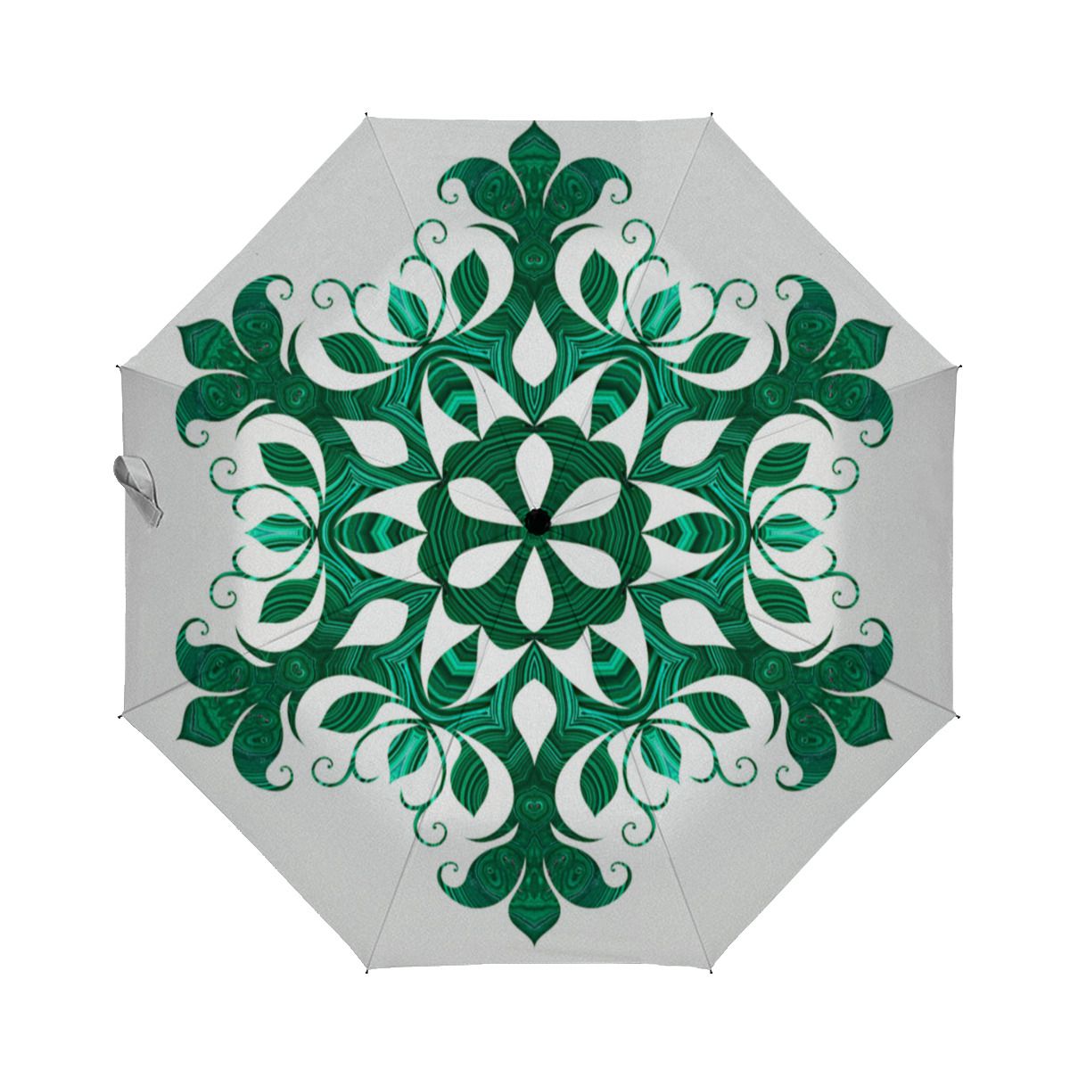 Green Snowflake Flower Pattern On White Fleece Umbrella No.CHJEXX