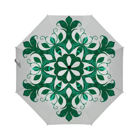 Green Snowflake Flower Pattern On White Fleece Umbrella No.CHJEXX