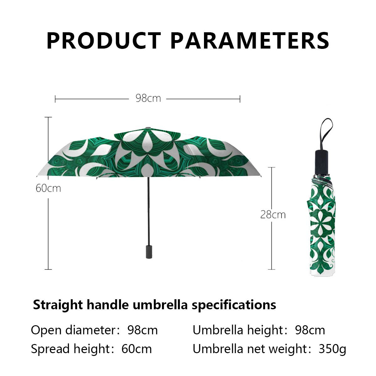 Green Snowflake Flower Pattern On White Fleece Umbrella No.CHJEXX