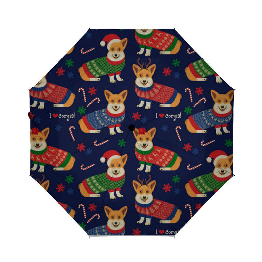 I Love Corgis Christmas Sweater Brushed Polyester Umbrella No.CJGPMJ