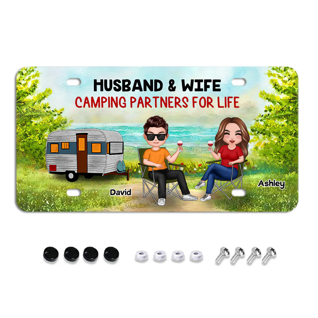 Camping Couple Husband Wife Doll Couple Personalized License Plate