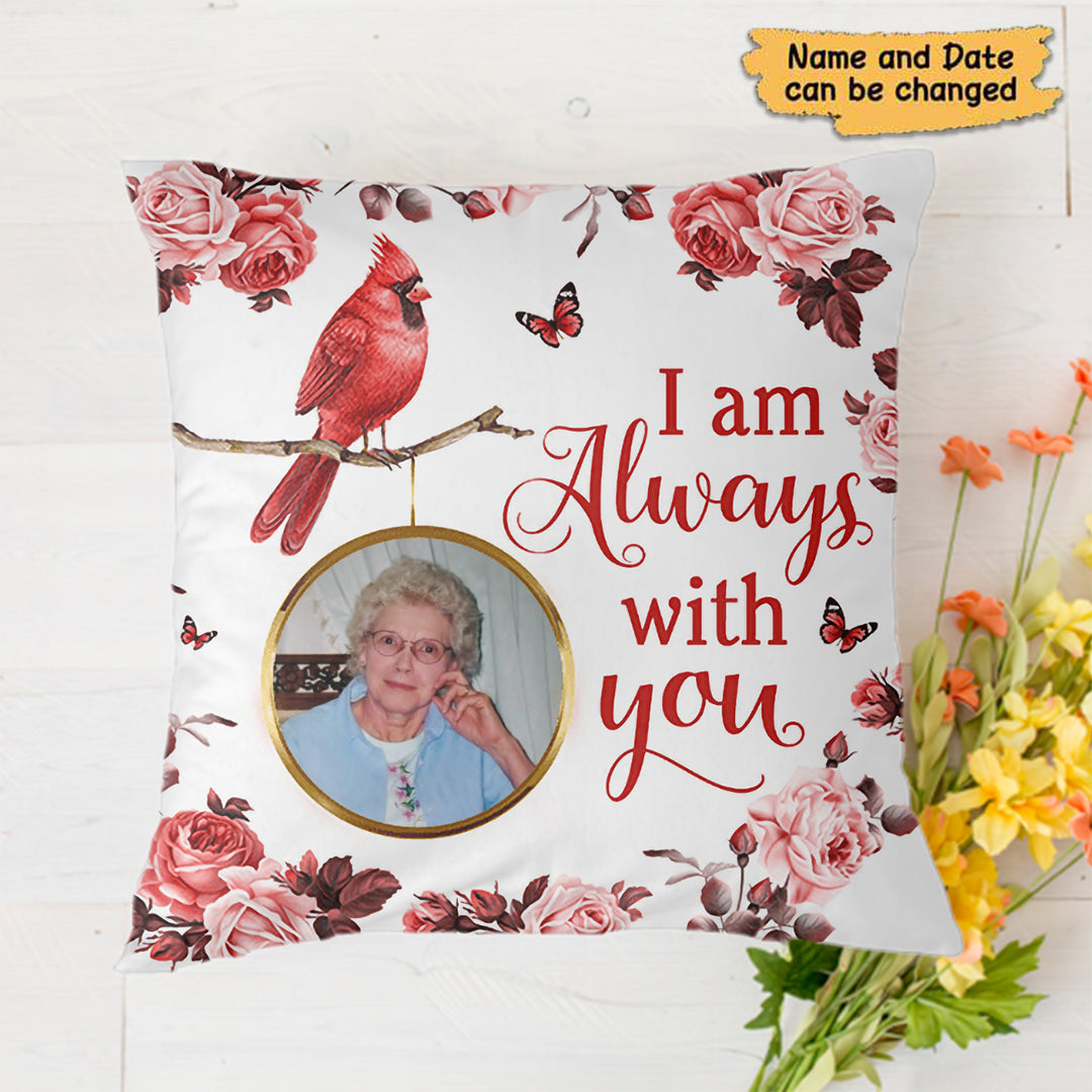 Cardinal Floral Frame Memorial Photo Personalized Polyester Linen Pillow - Always With You