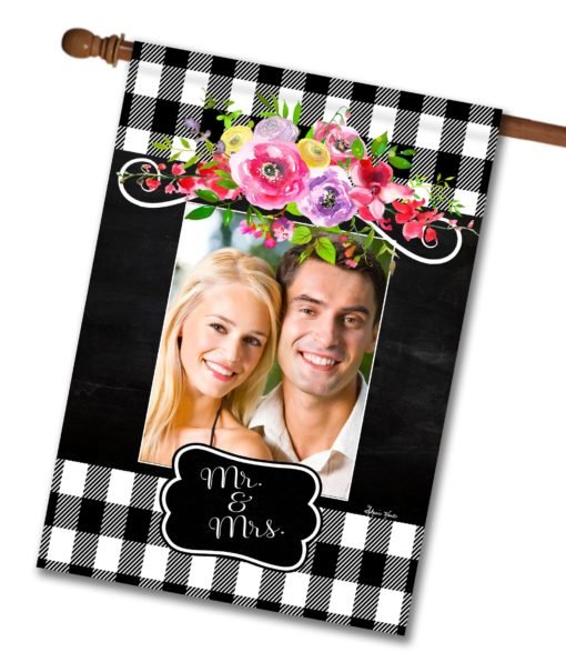 Chalkboard Mr. & Mrs. Personalized Photo – Wedding Garden & House Flag