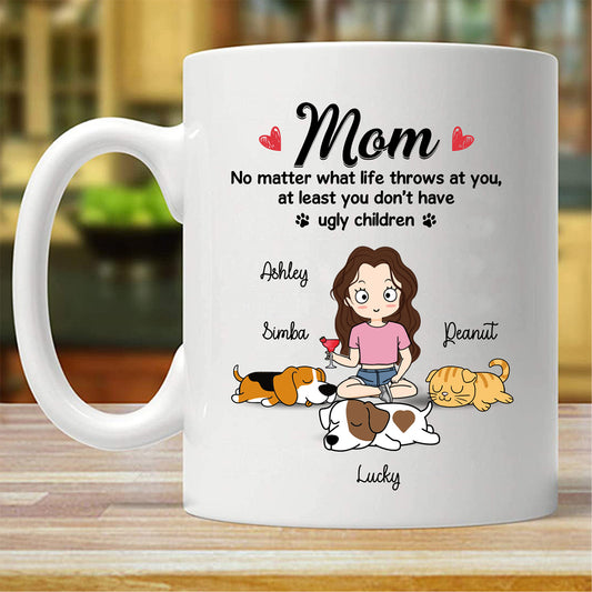 Chibi Girl Dog Cat Mom No Matter What Personalized Mug (Double-sided Printing)