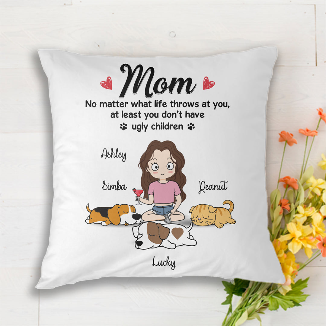 Chibi Girl Dog Cat Mom No Matter What Personalized Pillow