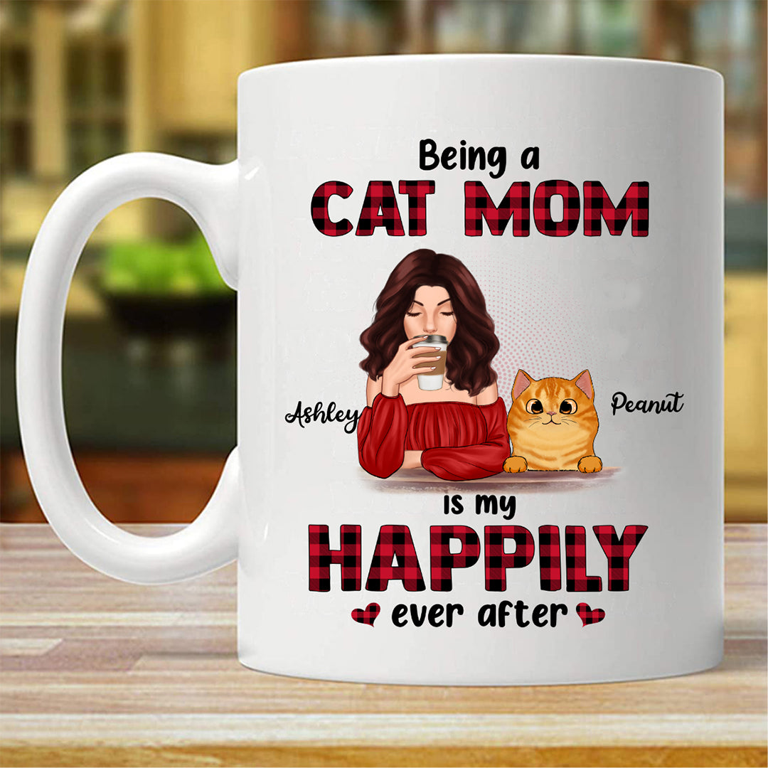 Cocktail Girl Cat Mom Happily Ever After Personalized Mug (Double-sided Printing)