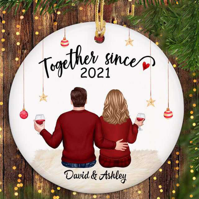 Couple Sitting Back View Christmas Gift Personalized Circle Ornament