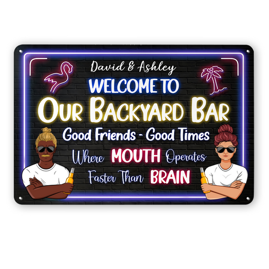 Couple Family Bar Cocktail Mouth Operates Faster Than Brain - Personalized Custom Classic Metal Signs