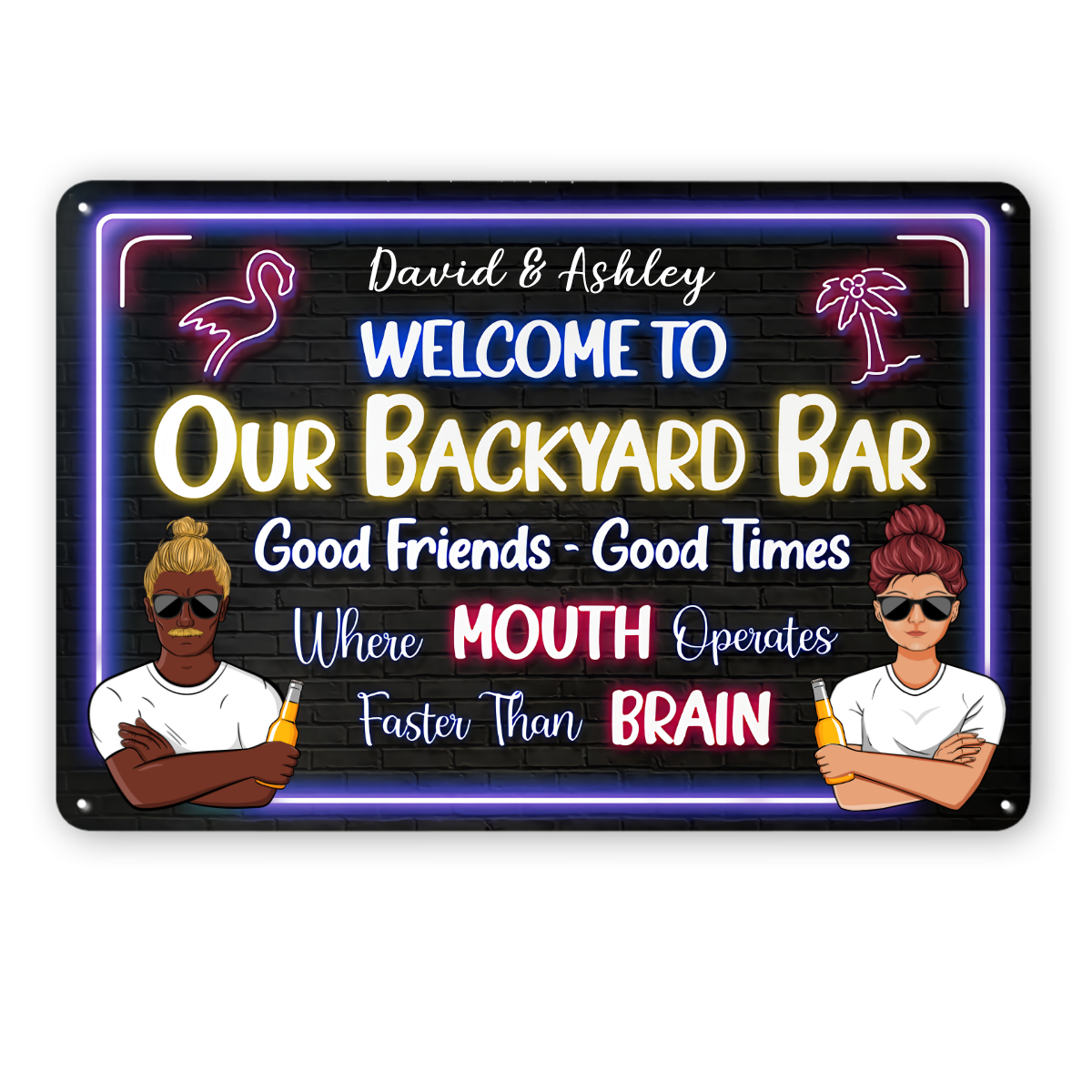 Couple Family Bar Cocktail Mouth Operates Faster Than Brain - Personalized Custom Classic Metal Signs