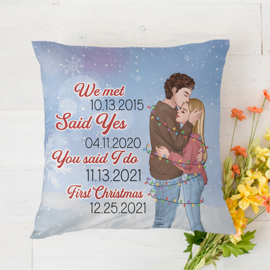 Couple Important Dates Personalized Polyester Linen Pillow