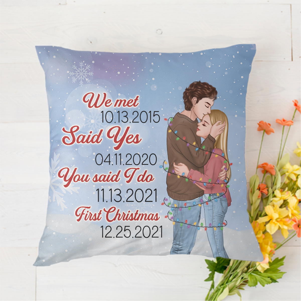 Couple Important Dates Personalized Polyester Linen Pillow