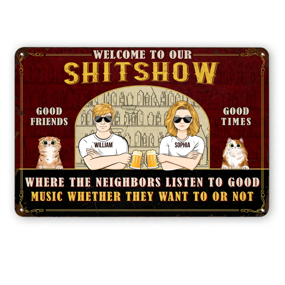 Couple Where The Neighbors Listen To Good Music - Cat Lovers Gifts - Personalized Custom Classic Metal Signs