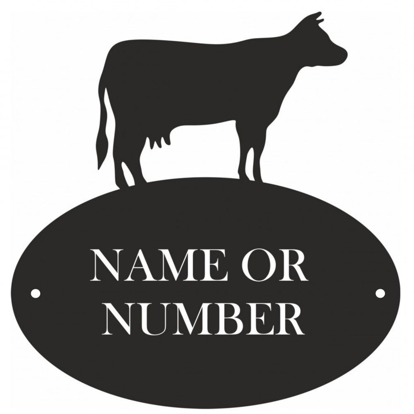 Cow 2 Line Wall Address Plaque Sign - Bespoke Modern Contemporary Personalised House Number Door Sign