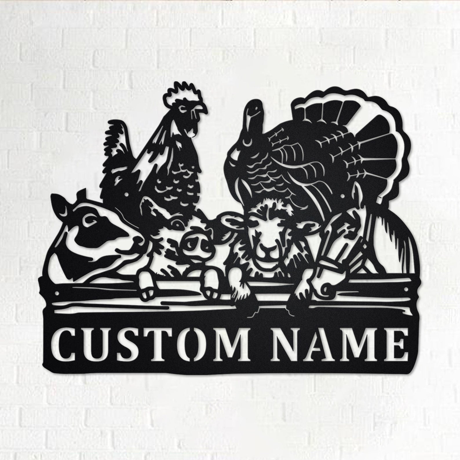 Custom Farm Animals Metal Wall Art, Personalized Farm Animals Name Sign Decoration For Room