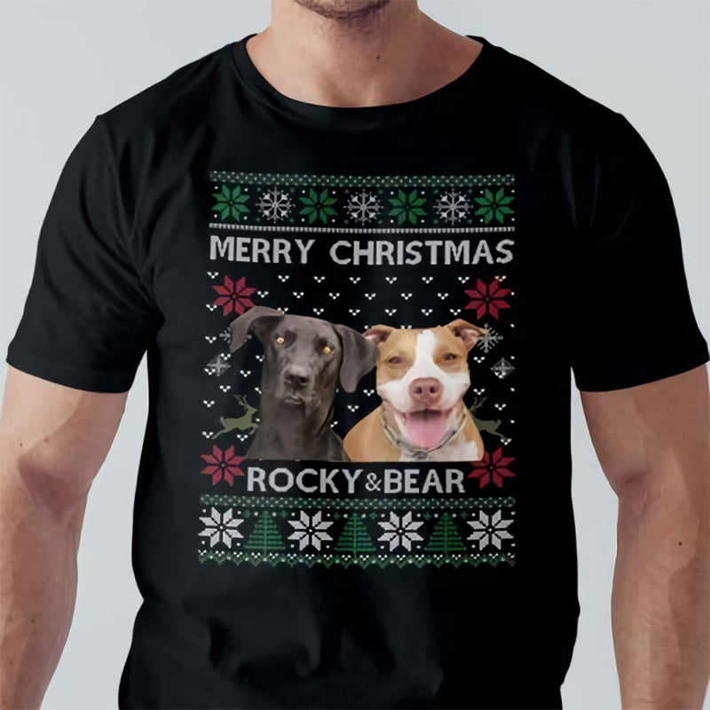カスタムフォトクリスマス犬猫シャツ、犬猫愛好家シャツ