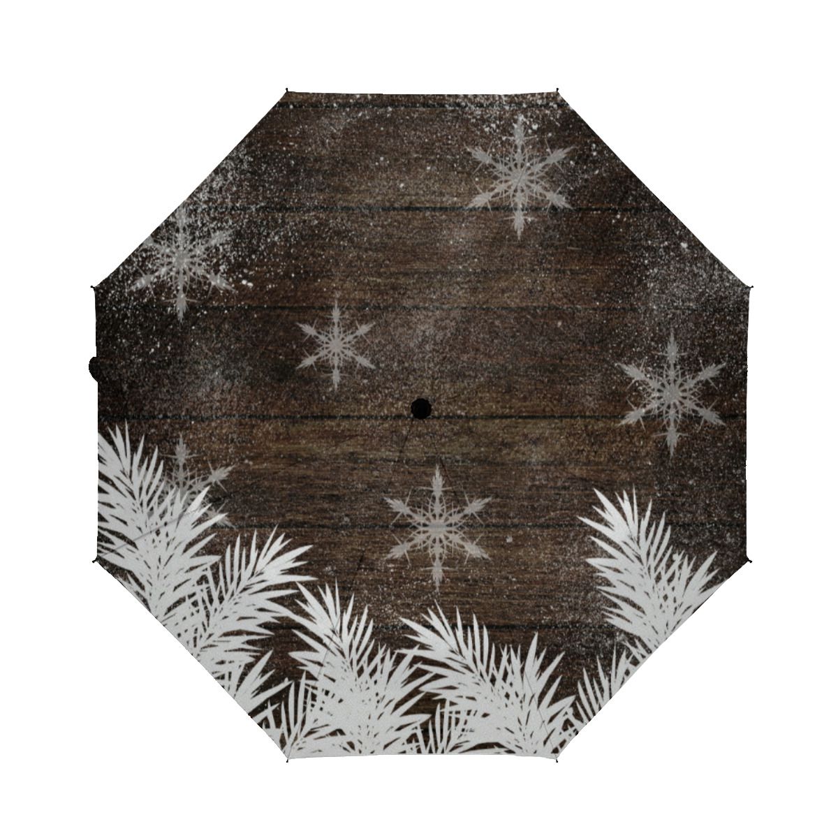 雪の松の木の茶色の素朴な木製の冬の起毛ポリエステル傘 No.D5KHO7