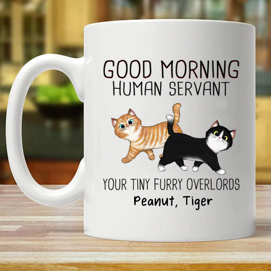 Walking Fluffy Cats Good Morning Cat Human Servant Personalized Mug