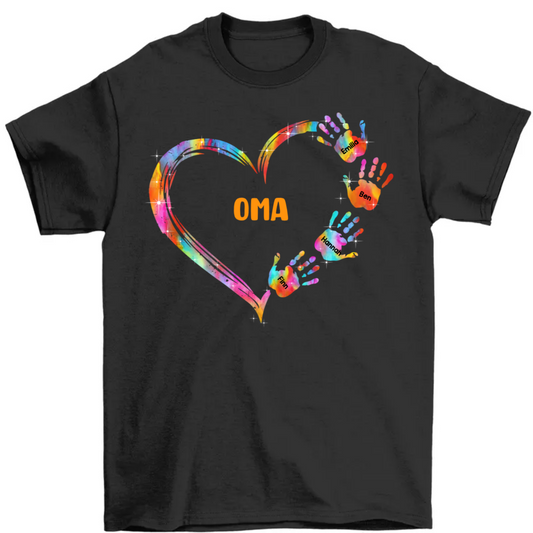 Grandma Mom Colorful Heart Hand Print Personalized Shirt