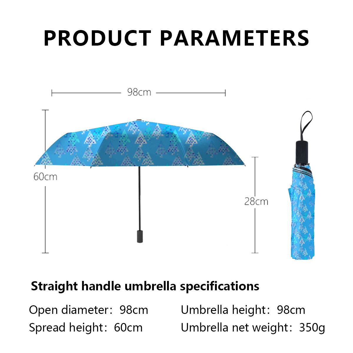 Modern Flower Christmas Trees - Sky Blue Brushed Polyester Umbrella No.DJ4Z9T