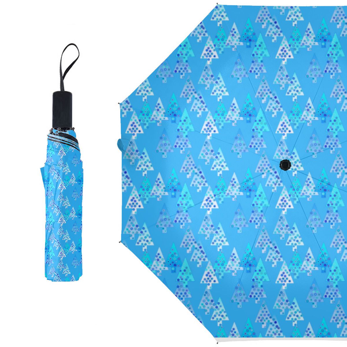 Modern Flower Christmas Trees - Sky Blue Brushed Polyester Umbrella No.DJ4Z9T