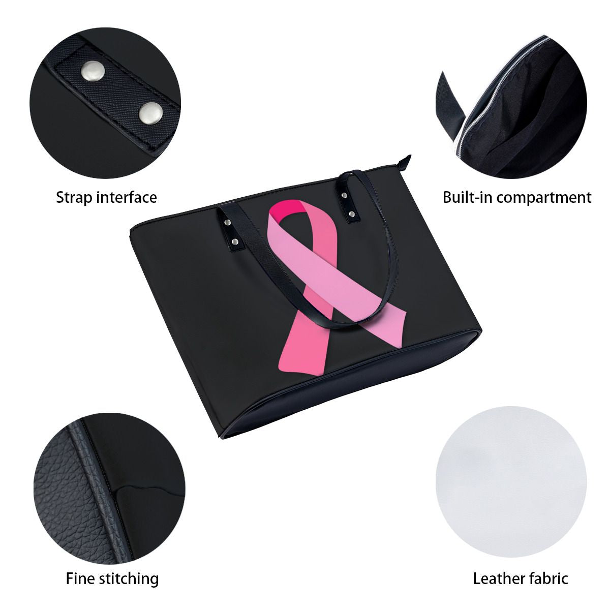 Pink Ribbon for Breast Cancer Awareness Black Shoulder Bag NO. QEKEBD