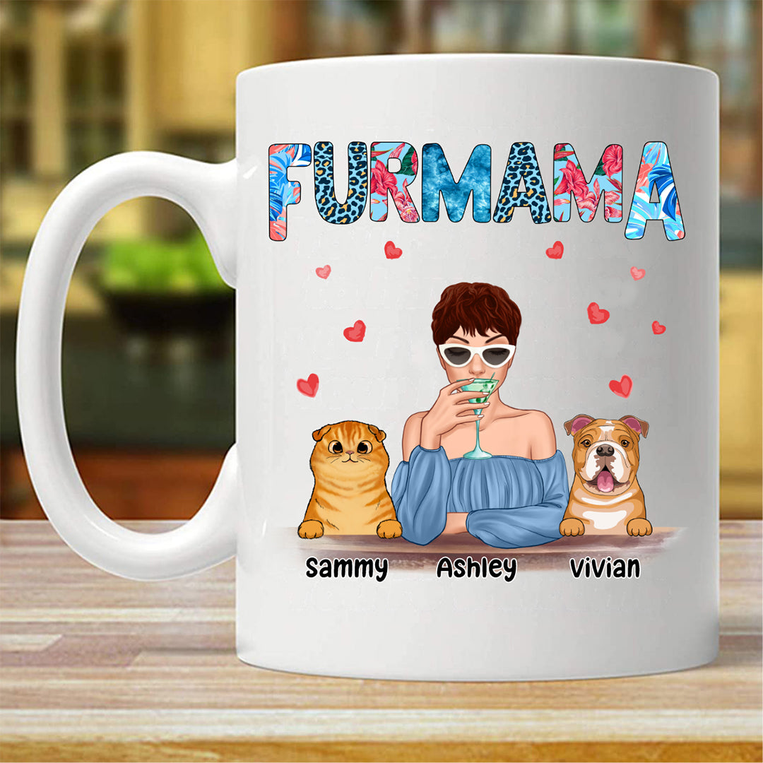Dog Cat Mom Pattern Cocktail Girl Personalized Mug (Double-sided Printing)