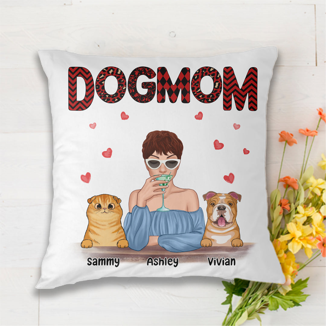 Dog Cat Mom Pattern Cocktail Girl Personalized Pillow