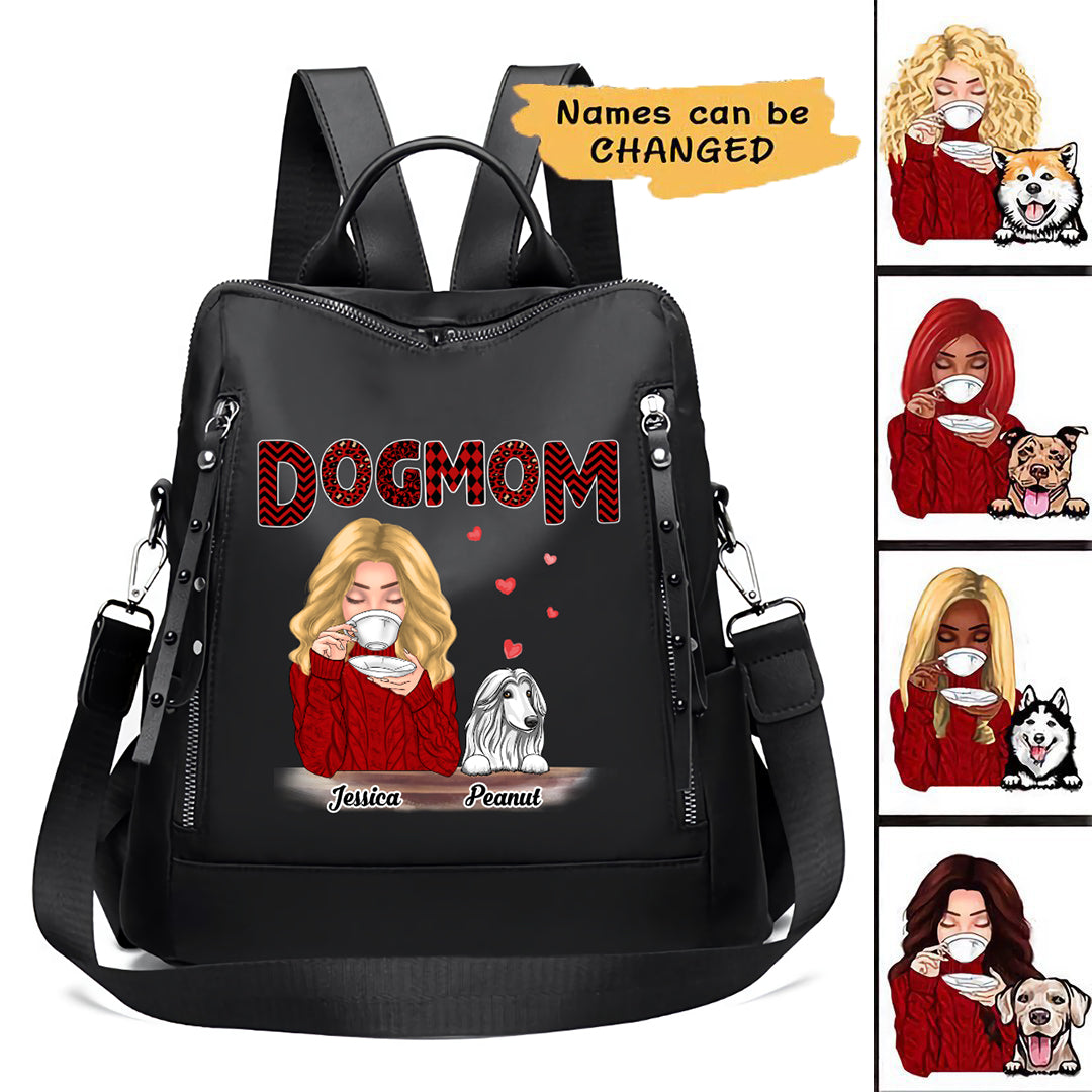 Dog Mom Red Patterned Personalized Backpack