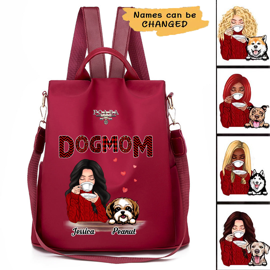 Dog Mom Red Patterned Personalized Backpack