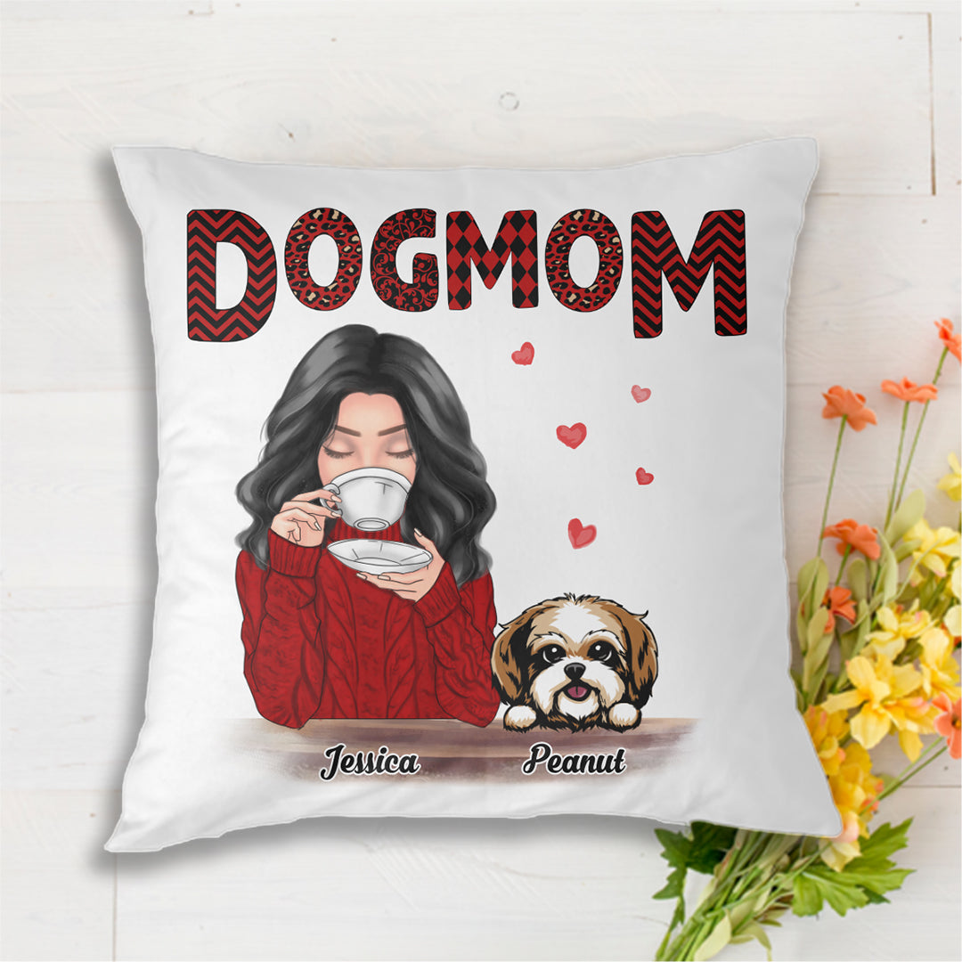 Dog Mom Red Patterned Personalized Pillow