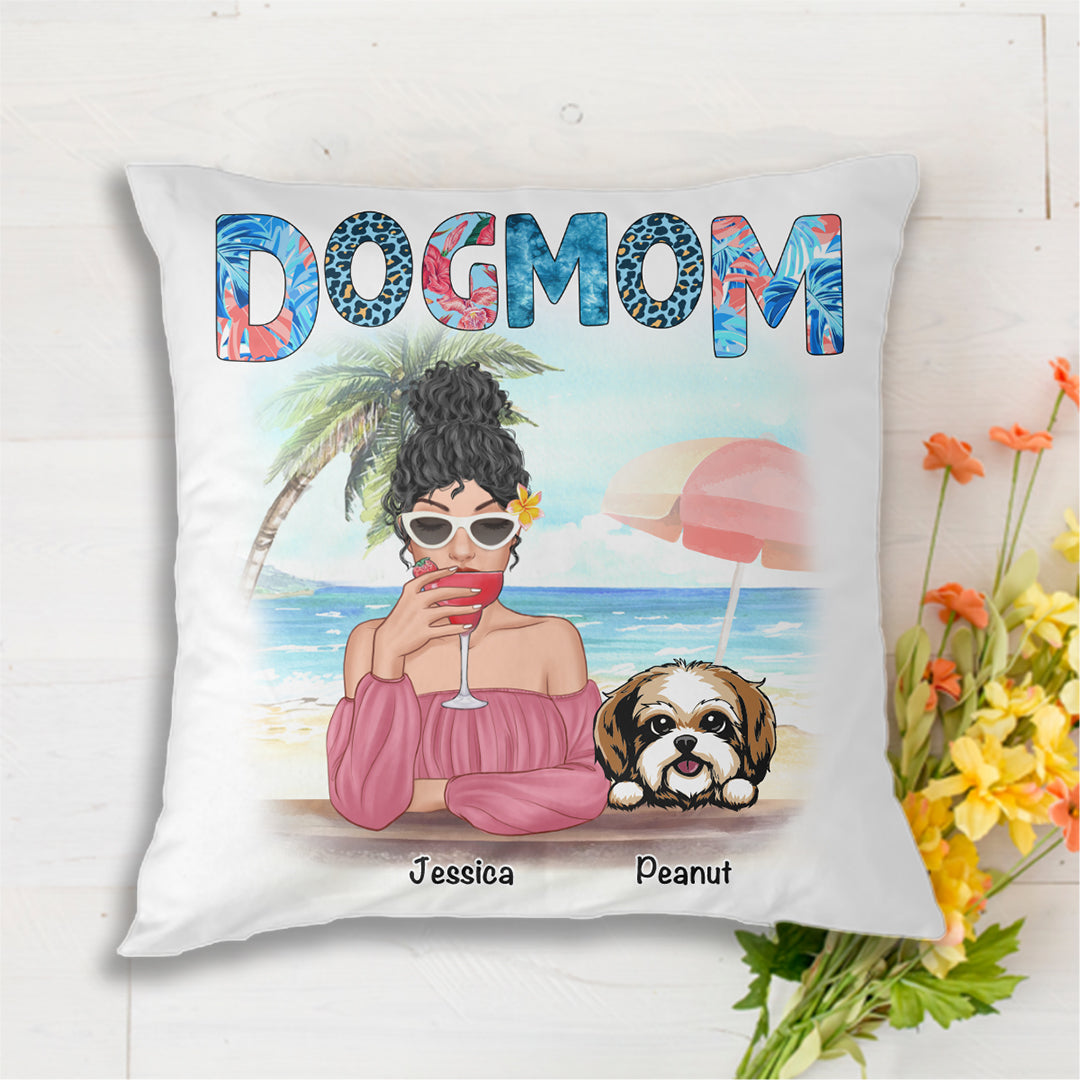 Dog Mom Summer Patterned Personalized Pillow