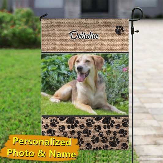 Dog Paws & Burlap – Personalized Photo & Name – Garden Flag & House Flag