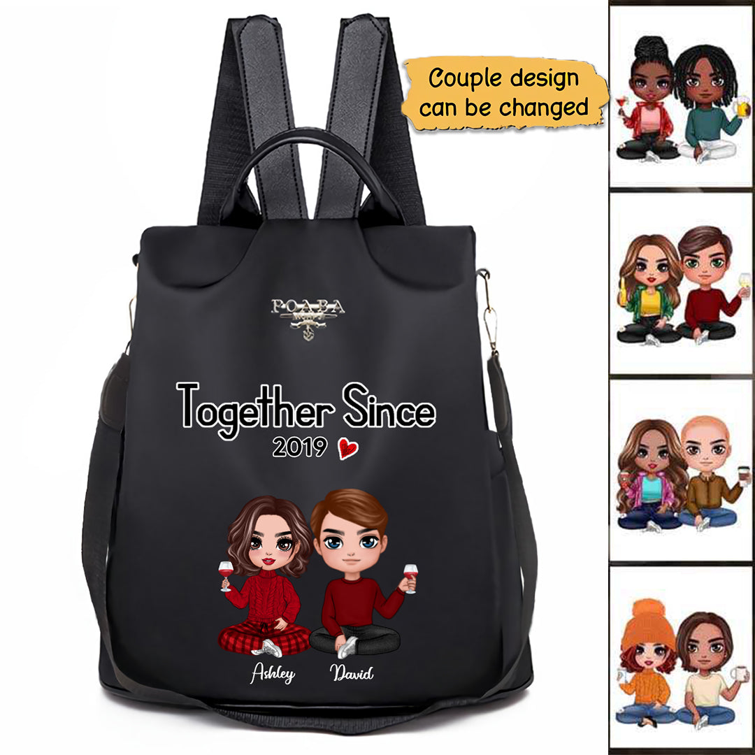 Doll Couple Sitting Valentine's Day Gift For Her Personalized Backpack
