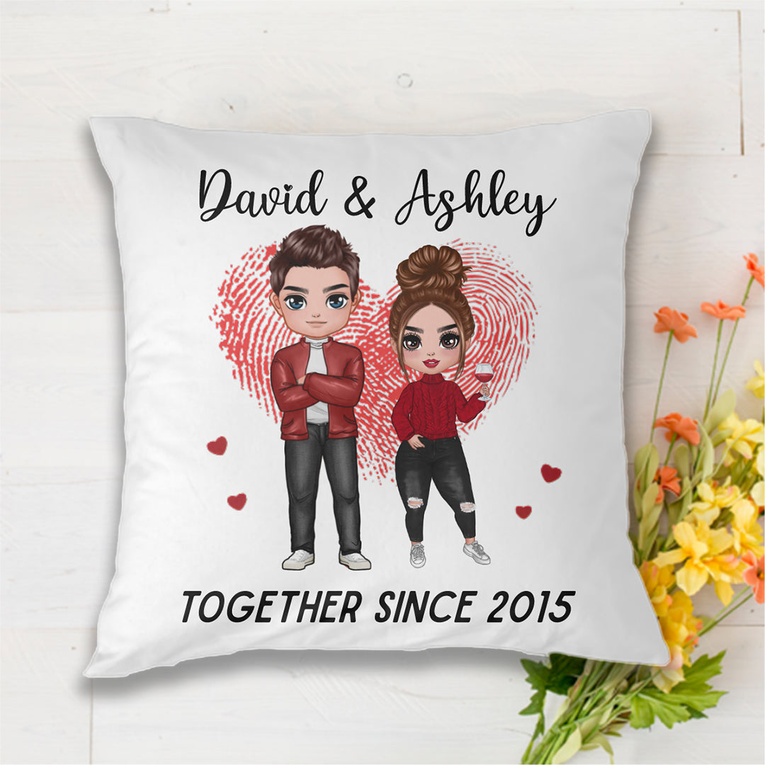 Doll Couple Together Since Anniversary Gift Personalized Pillow