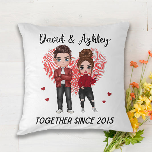 Doll Couple Together Since Anniversary Gift Personalized Pillow