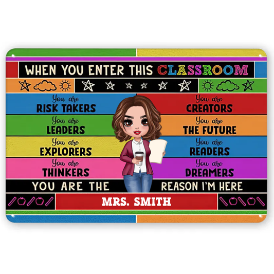 Doll Teacher Colorful Classroom Welcome Personalized Metal Signs
