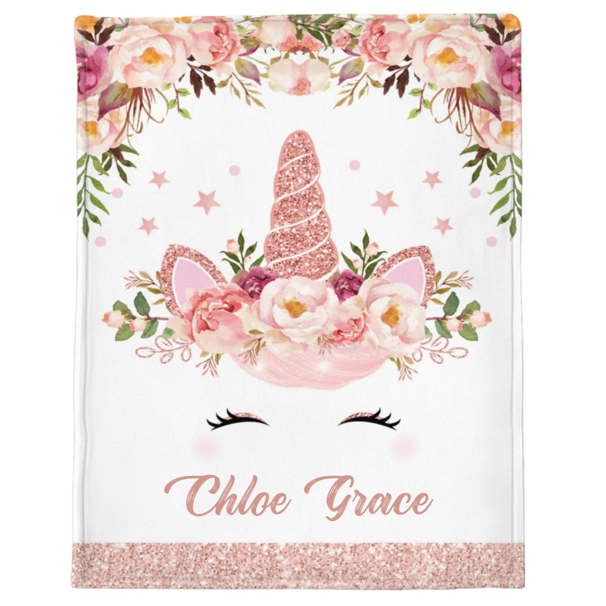 Unicorn Flower Personalized Custom Name Blanket