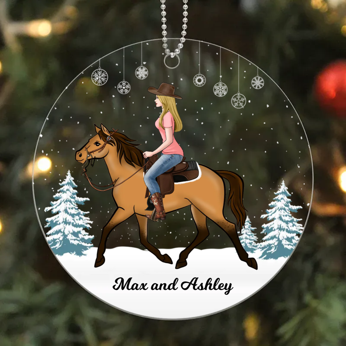 Girl Riding Horse In Snow Personalized Acrylic Ornament