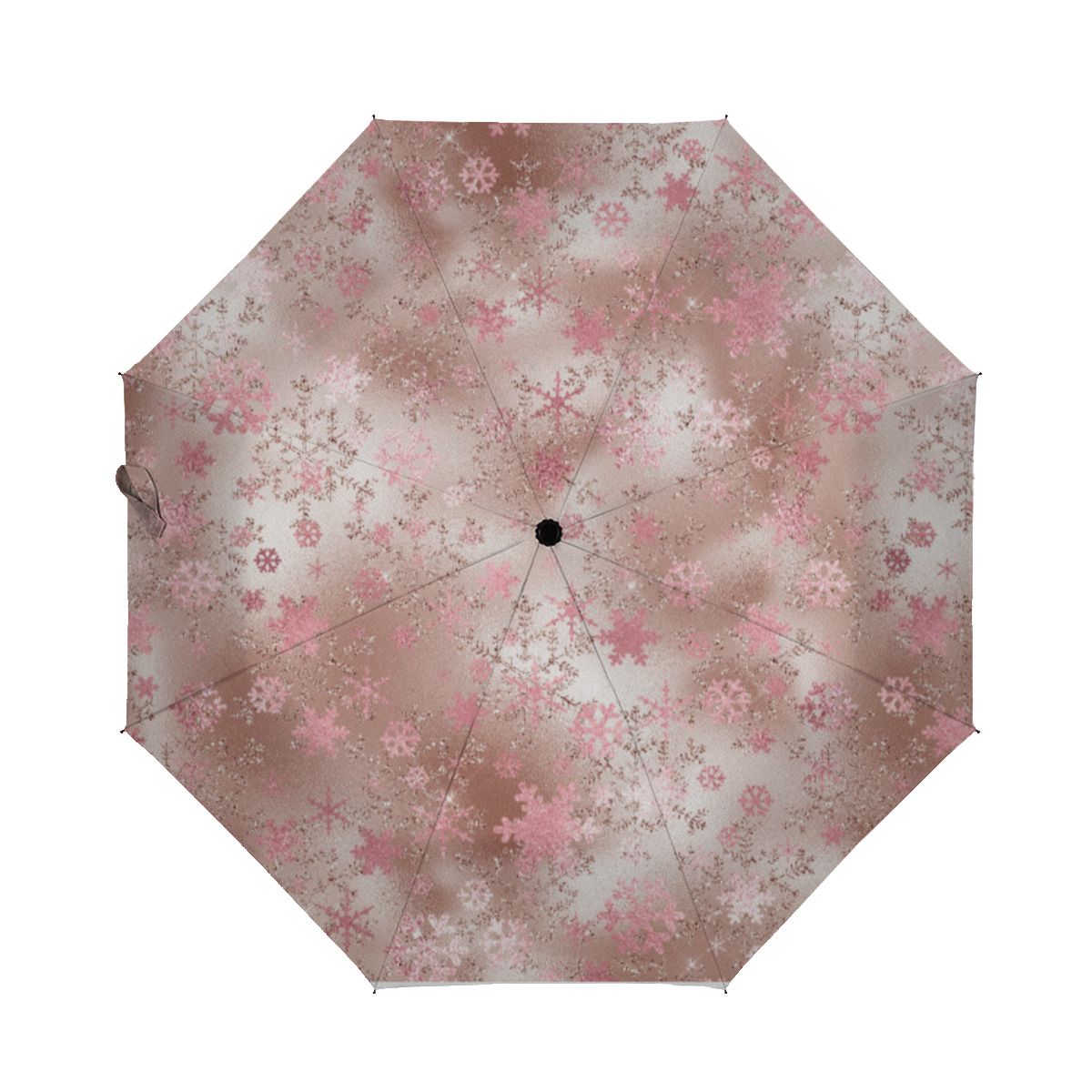 Elegant Rose Gold Christmas Snowflake Pattern Brushed Polyester Umbrella No.ESUX29