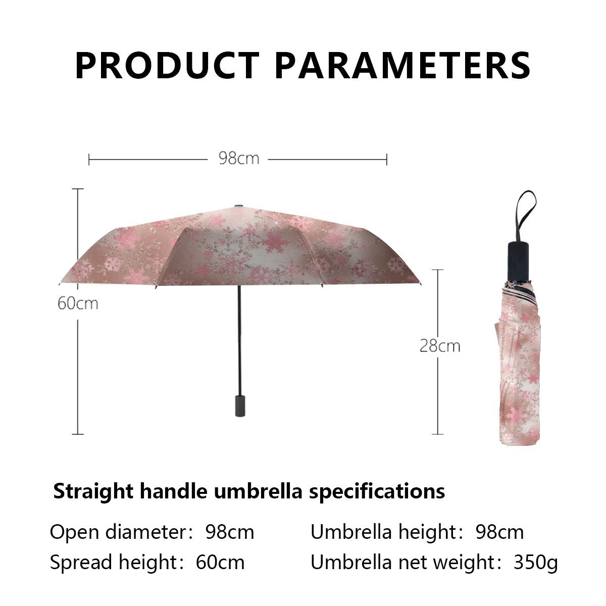 Elegant Rose Gold Christmas Snowflake Pattern Brushed Polyester Umbrella No.ESUX29