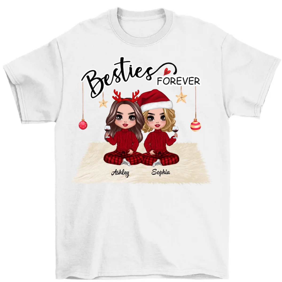 Doll Besties Christmas Checkered Pants Personalized Classic Tee