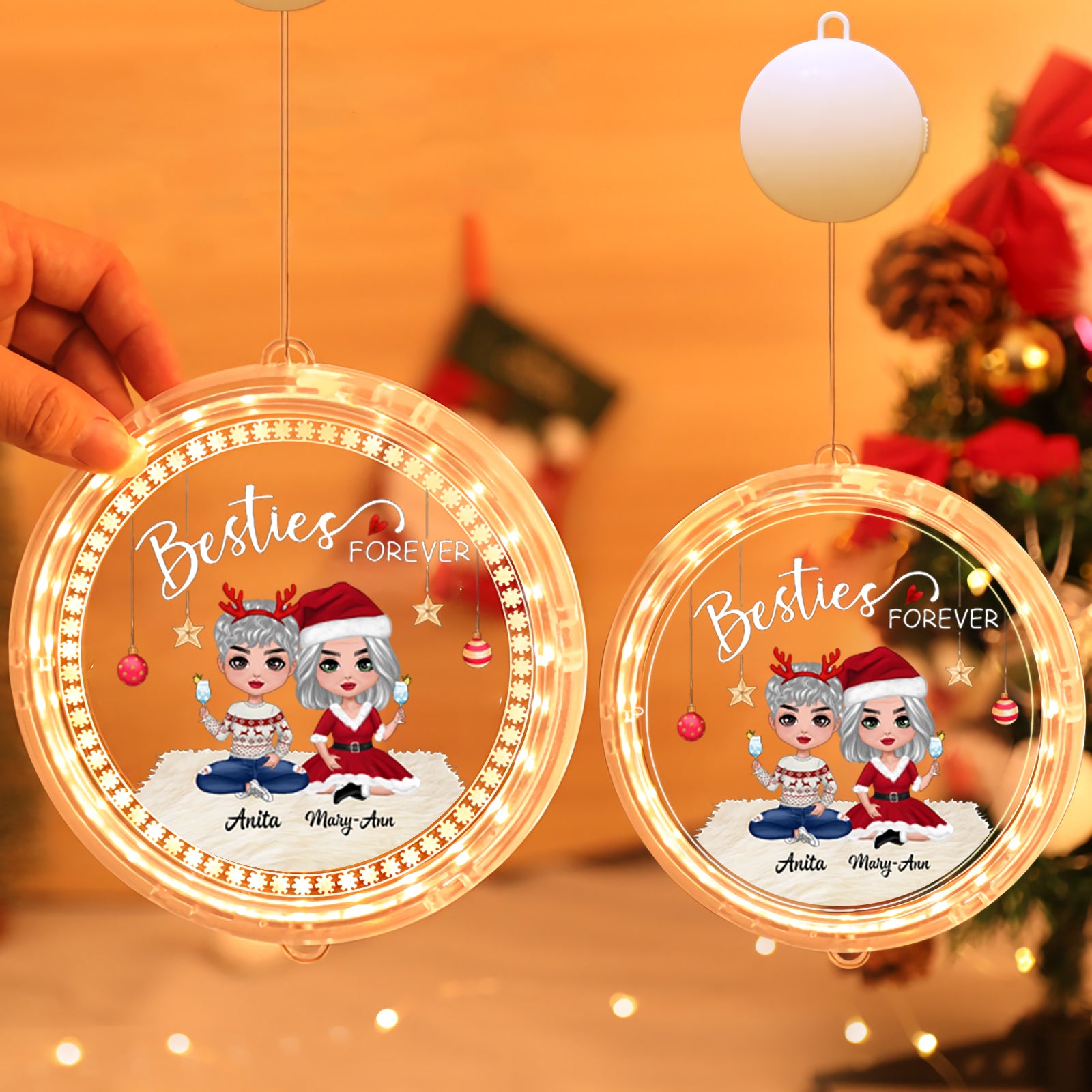 Doll Besties Christmas Checkered Pants Personalized Custom LED Acrylic Ornaments