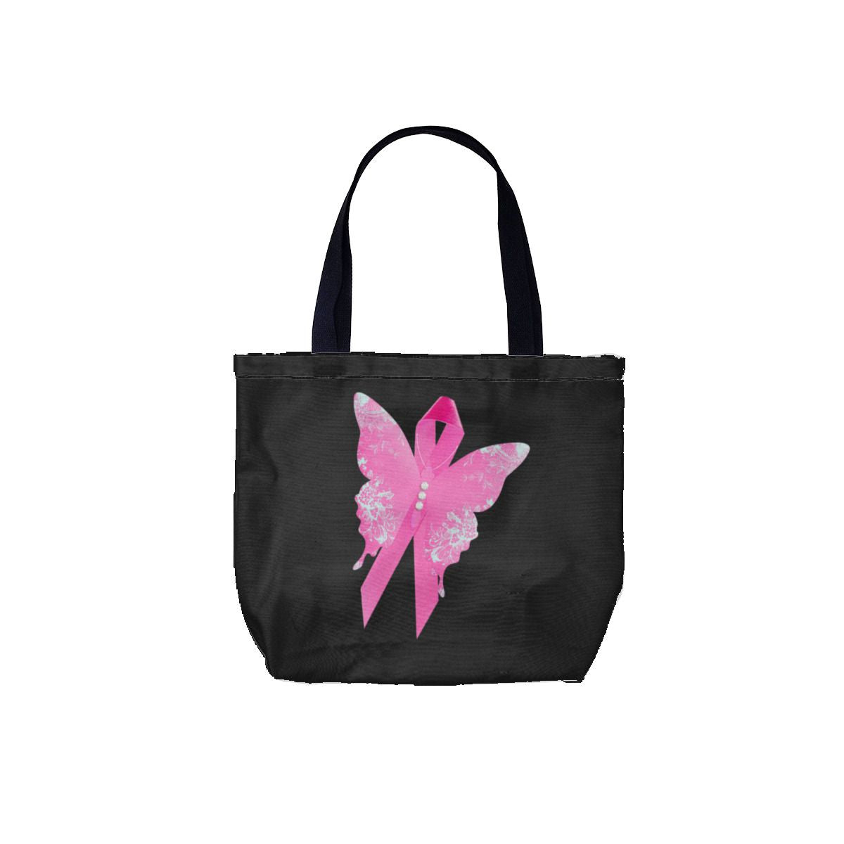 Pink Ribbon Butterfly Black Canvas Bag NO. 9D8Z6J