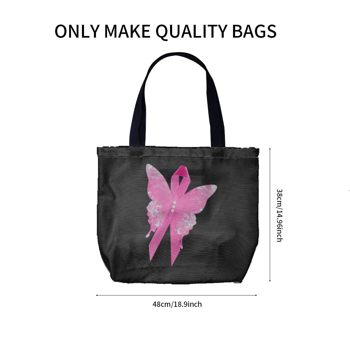 Pink Ribbon Butterfly Black Canvas Bag NO. 9D8Z6J