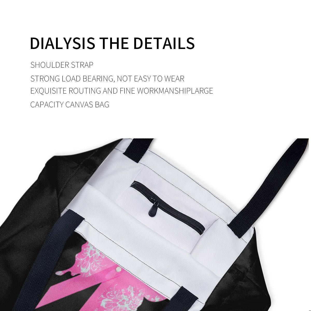 Pink Ribbon Butterfly Black Canvas Bag NO. 9D8Z6J