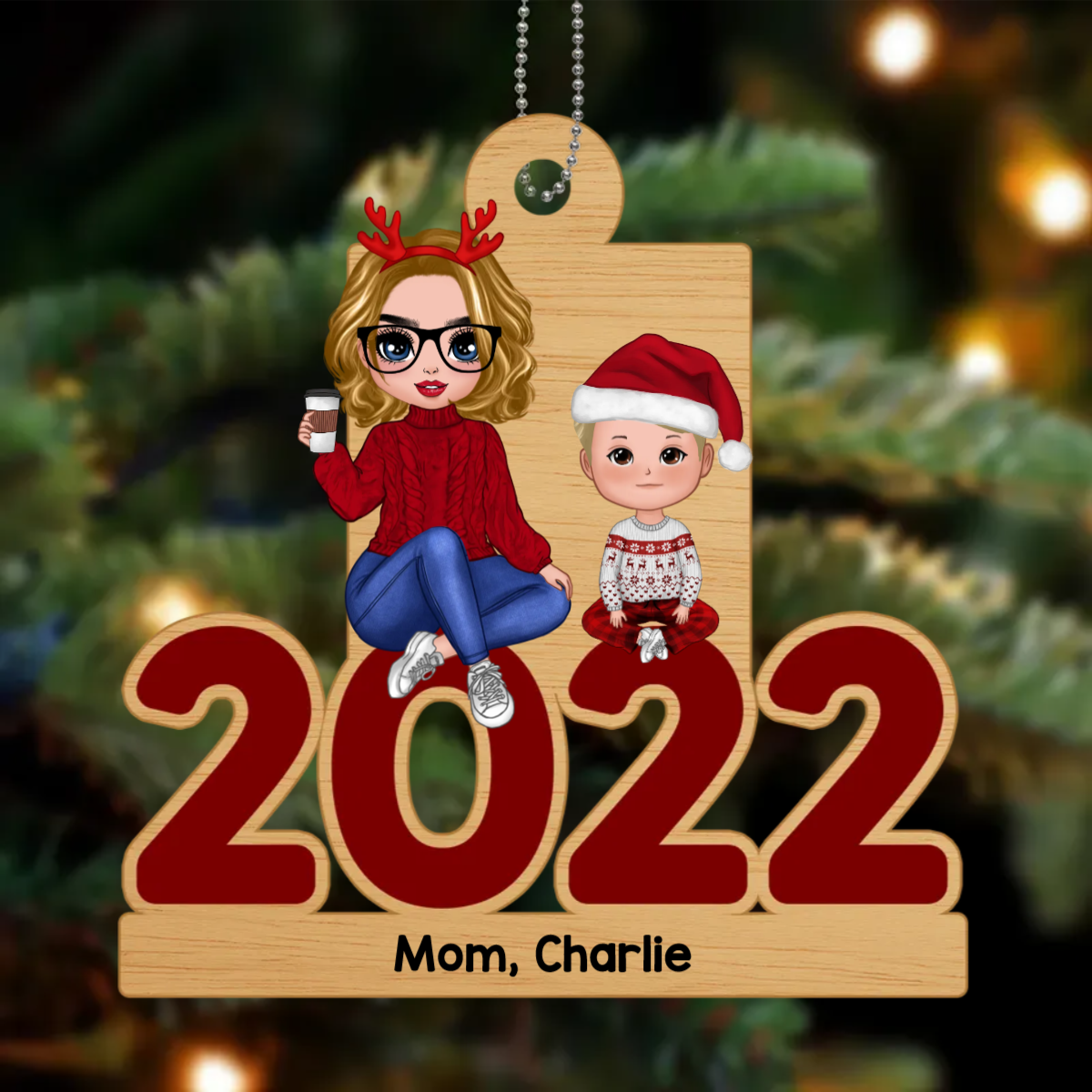 Single Family Sitting 2022 Christmas Personalized Metal Ornament