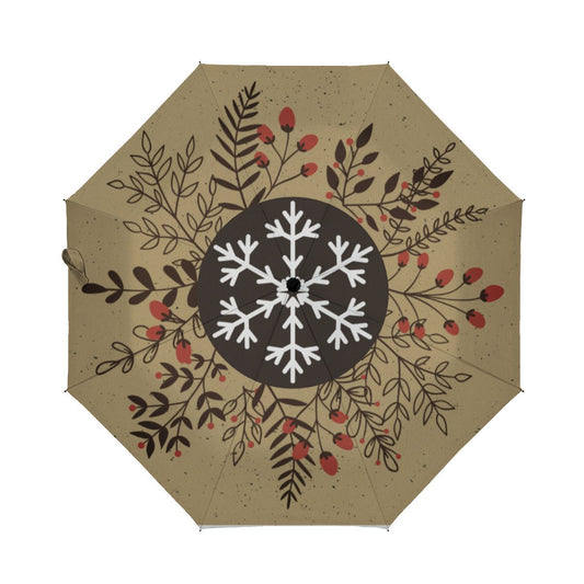 Rustic Christmas Floral Snowflake Holiday Brushed Polyester Umbrella No.FCTH4J