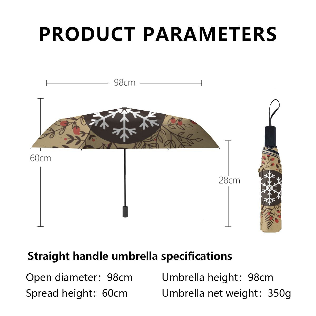 Rustic Christmas Floral Snowflake Holiday Brushed Polyester Umbrella No.FCTH4J